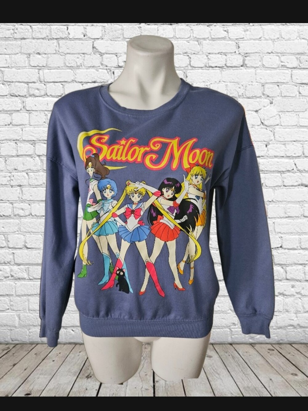 Sailor Moon Anime  Graphic Purple / Blue Sweatshirt Crew Neck XS